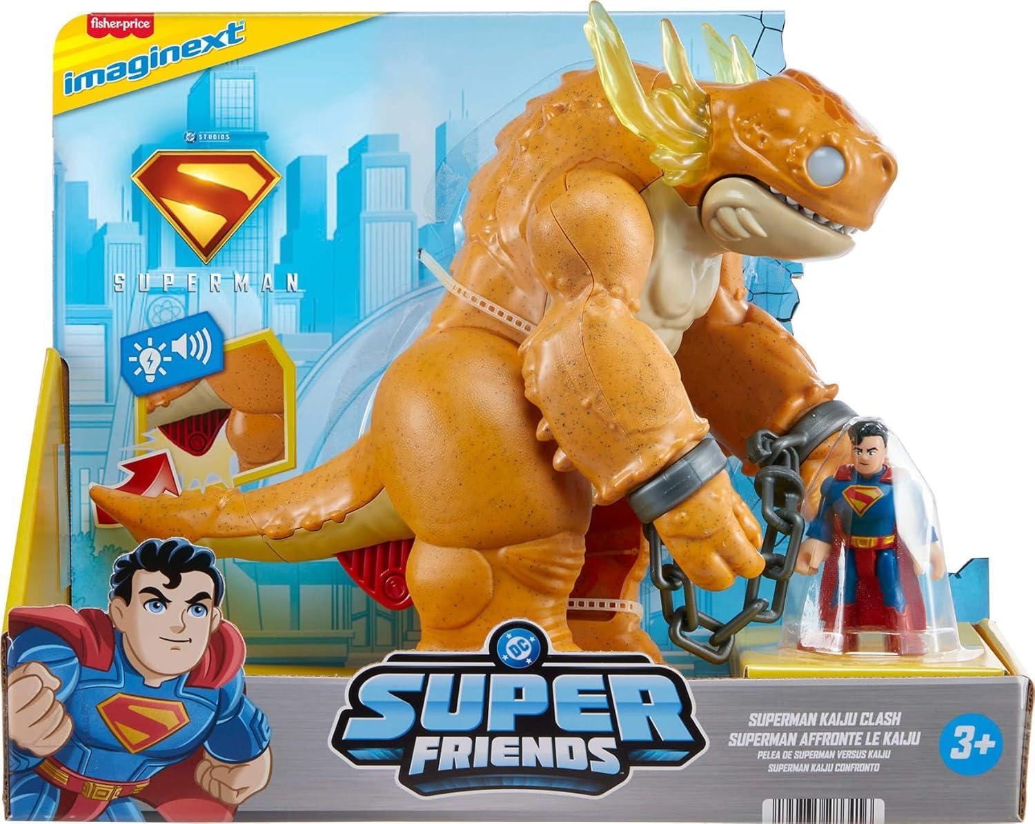 imageImaginext FisherPrice Superman Toy with Lights Sounds Motion ampamp 3inch Action Figure 10inch Monster with ChainsPlayset