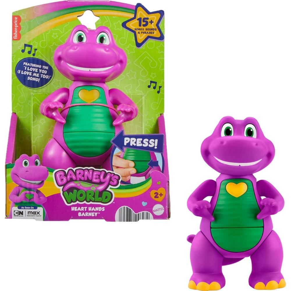 imageBarneys World Musical Toy Heart Hands Barney Figure 57 Inches Tall with Lights ampamp Phrases for Kids Ages 2 Years