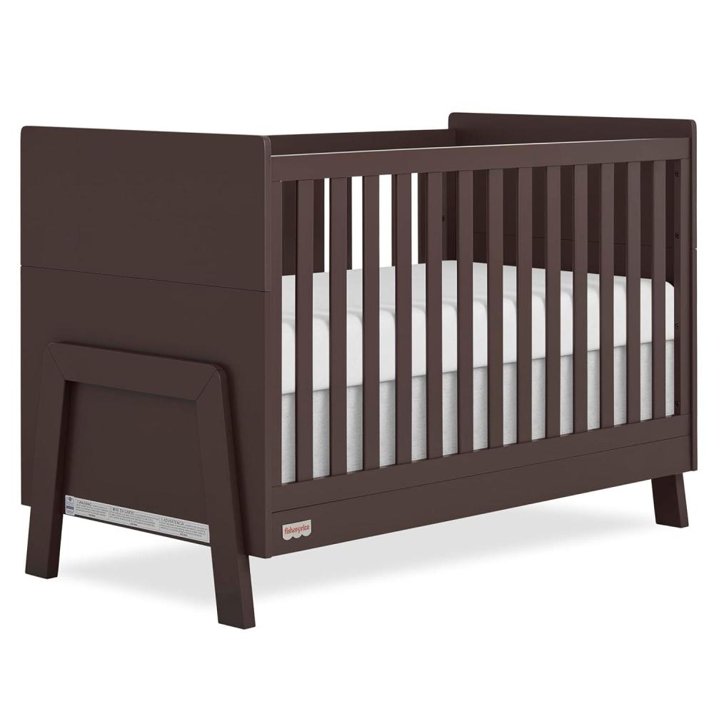 imageDream On Me FisherPrice Iris 4in1 Convertible FullSize Baby Crib in Vintage White Oak GreenGuard Gold ampamp JPMA Sustainable Pinewood Converts to Day ampamp Toddler Bed with Guard Rails ampamp Kids SofaChocolate Chip