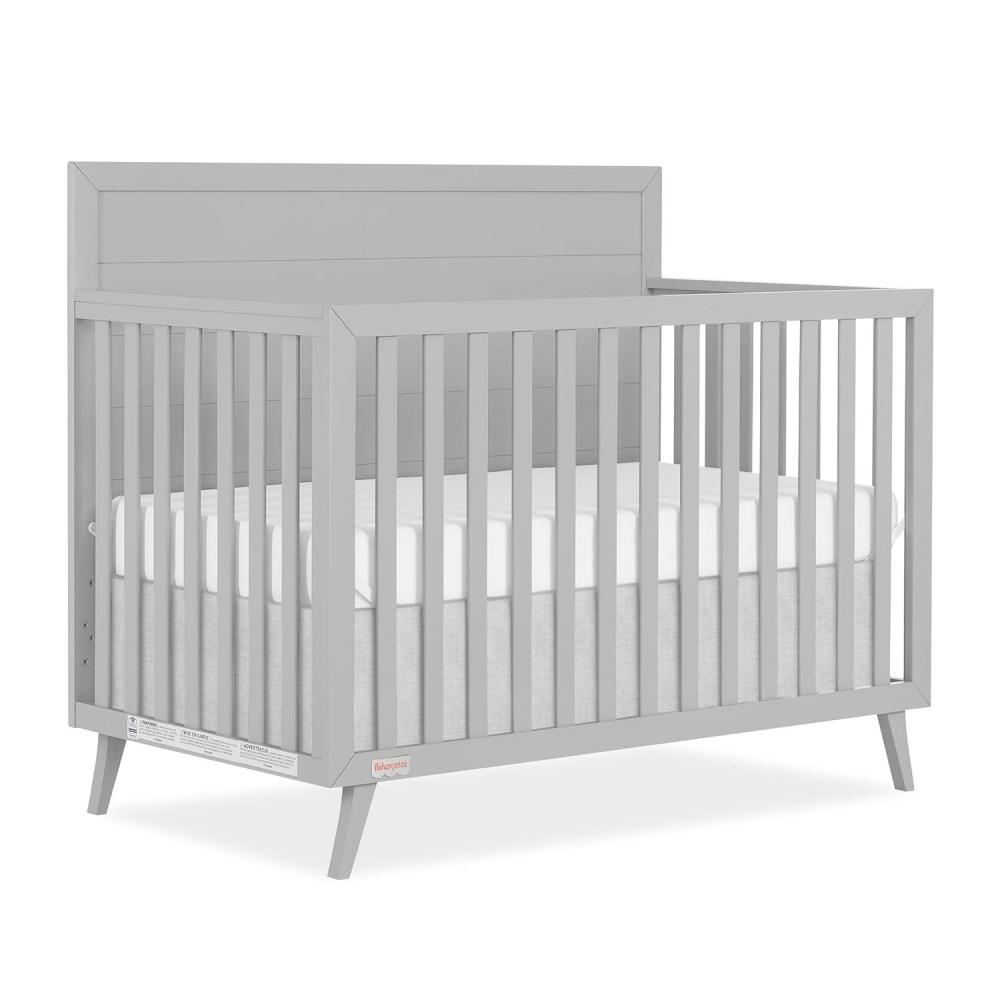 imageDream On Me FisherPrice Sanibel 5in1 Convertible FullSize Baby Crib in Pebble Grey GreenGuard Gold Sustainable Pinewood Wooden Spindles 3 Mattress Heights Converts to Day ampamp Toddler Bed