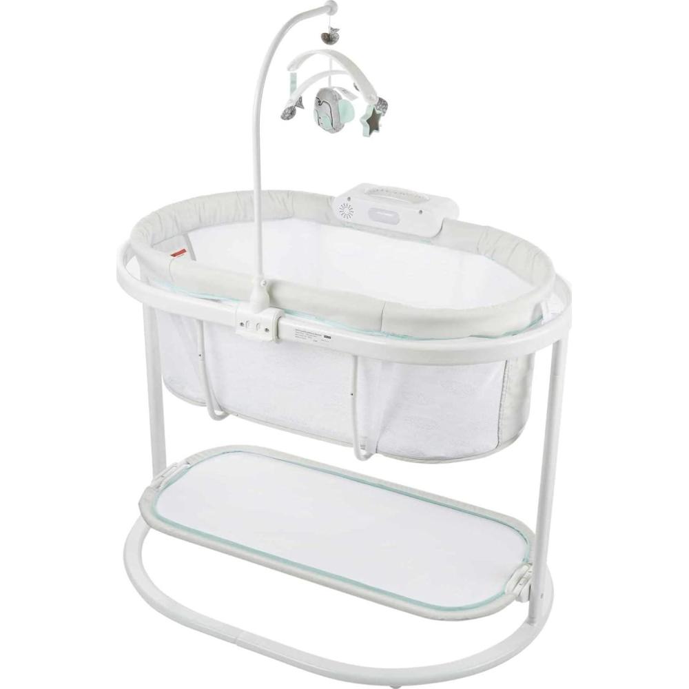 imageFisherPrice Baby Bedside Sleeper Soothing Motions Bassinet with Lights Music Vibrations ampamp Toy Mobile for Newborns 0 Months WindmillSnugamonkey