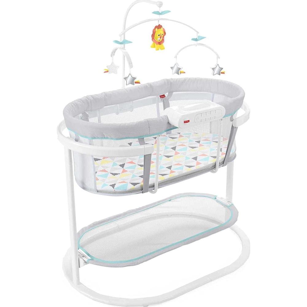 imageFisherPrice Baby Bedside Sleeper Soothing Motions Bassinet with Lights Music Vibrations ampamp Toy Mobile for Newborns 0 Months WindmillWindmill