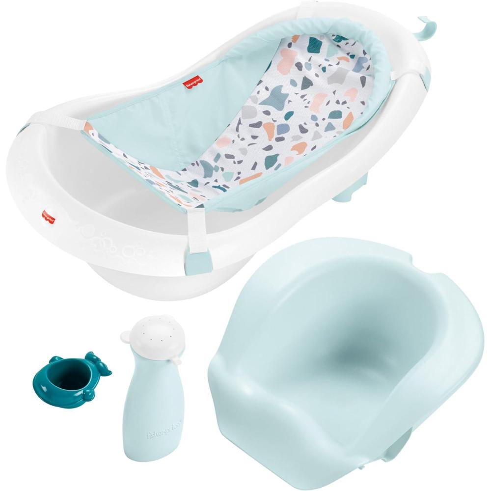 imageFisherPrice Baby to Toddler Bath 4in1 Sling N Seat Tub with Removable Infant Support and 2 Toys Pacific Pebble