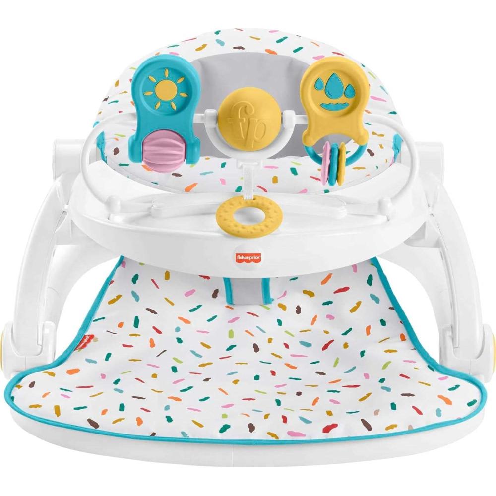 imageFisherPrice Portable Baby Chair Deluxe SitMeUp Floor Seat with Snack Tray Newborn Activity Toys ampamp Rainbow Sprinkles Washable Pad