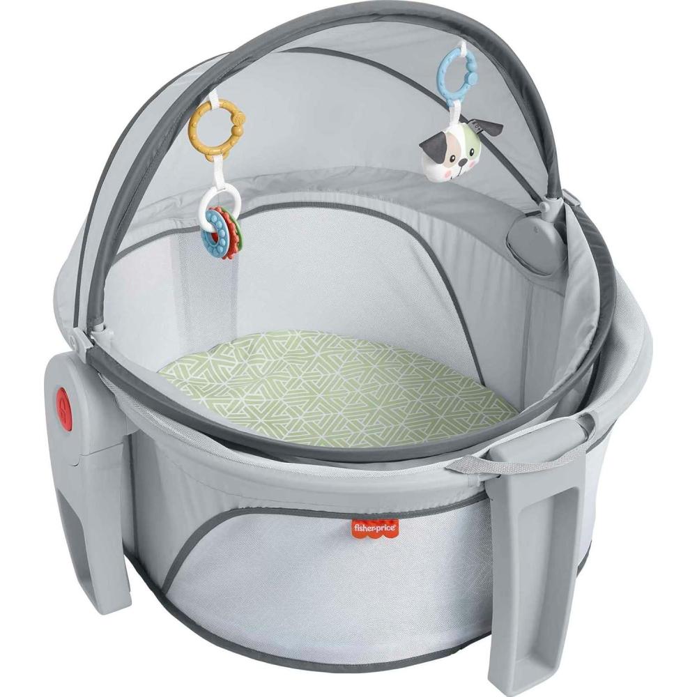 imageFisherPrice Portable Bassinet and Play Space OntheGo Baby Dome with 2 Toys and Canopy Puppy Perfection