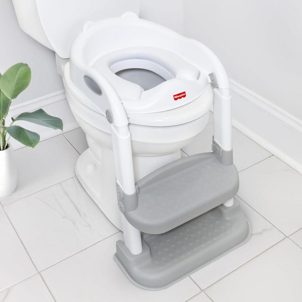imageFisherPrice Potty Training Seat with Step Stool Ladder 2in1 Potty Training Toilet for Toddlers with Splash Guard AntiSlip Pads Cushioned Seat Gray