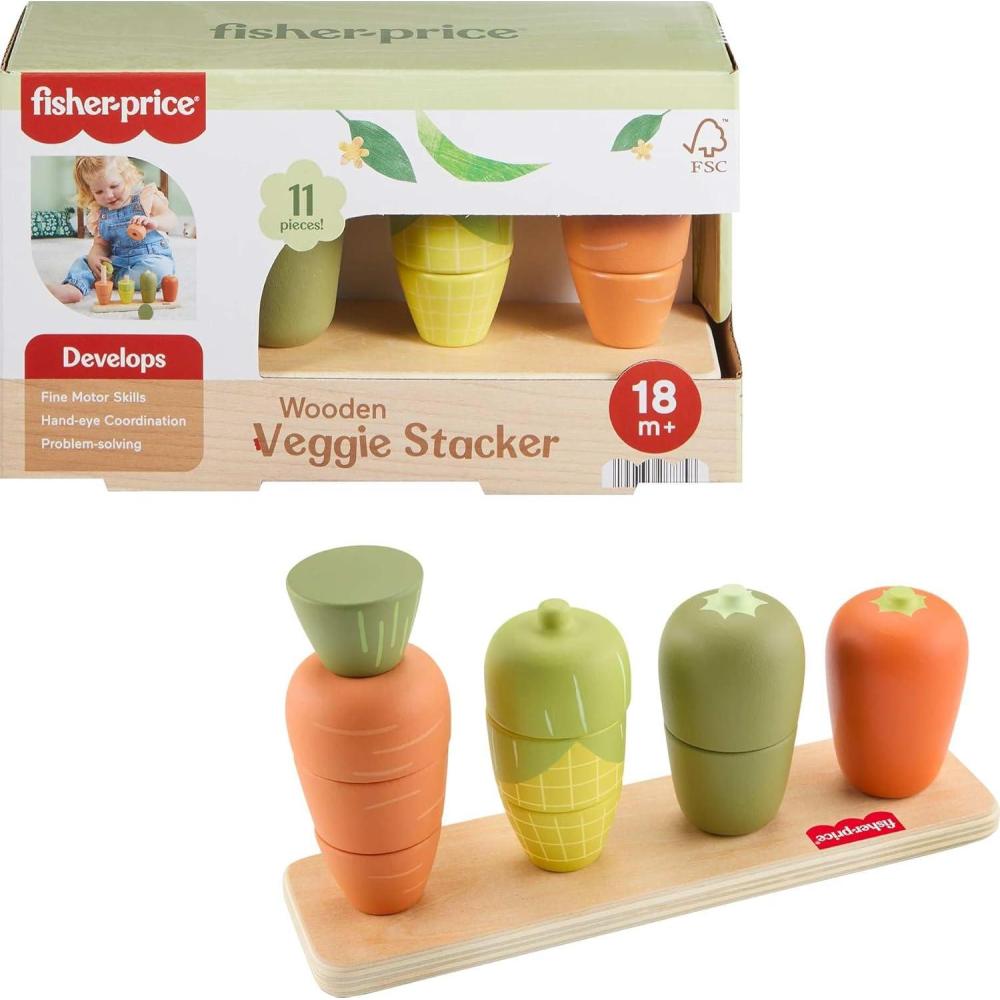 imageFisherPrice Wood Baby Toy Stack ampamp Sort Animals 10 Wooden Pieces for Developmental Play for Infants ampamp Toddlers Ages 1 YearsVeggies