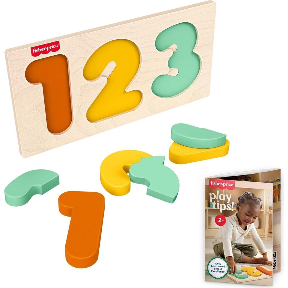 imageFisherPrice Wood Montessori Toy 123 Puzzle American Montessori Society Seal of Excellence 6Piece Wooden Learning Activity ampamp Expert Play Tips for Toddlers ampamp Kids Ages 2 Years Amazon Exclusive