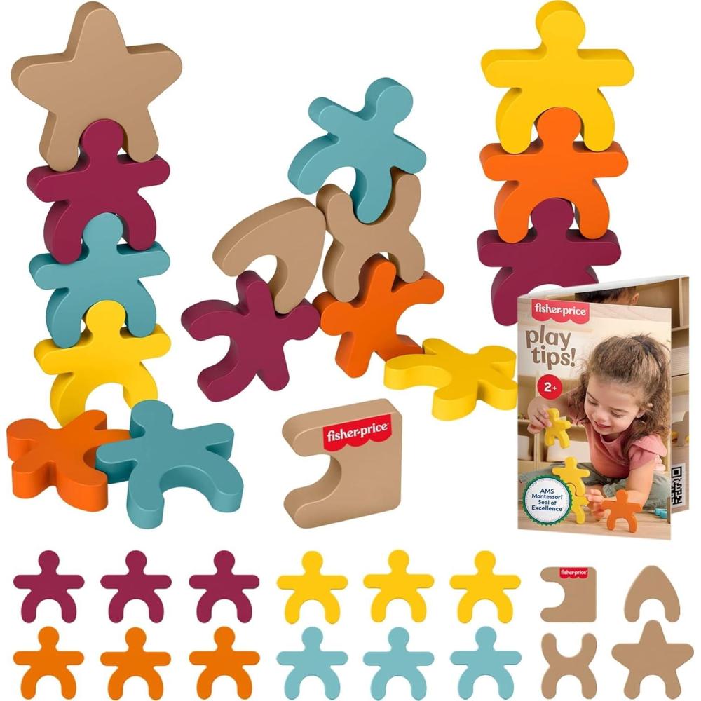 imageFisherPrice Wood Montessori Toy Stacking Shapes American Montessori Society Seal of Excellence 16Piece Wooden Learning Activity ampamp Expert Play Tips for Kids Ages 2 Years Amazon Exclusive