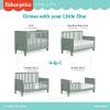 Dream On Me Fisher-Price Iris 4-in-1 Convertible Full-Size Baby Crib in Vintage White Oak, GreenGuard Gold & JPMA, Sustainable Pinewood, Converts to Day & Toddler Bed with Guard Rails & Kids Sofa(Meadow Green)