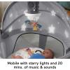 Fisher-Price Portable Baby Bassinet Deluxe On-The-Go Projection Dome, Travel Play Space for Newborns with Lights Music & Canopy, Paper Shapes(Gray)