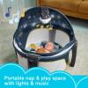 Fisher-Price Portable Baby Bassinet Deluxe On-The-Go Projection Dome, Travel Play Space for Newborns with Lights Music & Canopy, Paper Shapes(Navy)