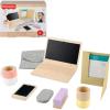 Fisher-Price Wood Pretend Play Work from Home Set, 9-Piece Office Playset with Wooden Toy Laptop & Phone for Preschool Kids Ages 3+ Years
