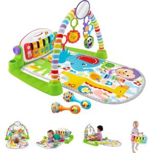 Fisher-Price Baby Playmat Deluxe Kick & Play Piano Gym for Learning & 2 Maracas Soft Rattles for Newborn to Toddler Play Ages 0+ Months(Green)