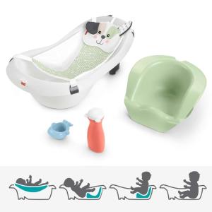 Fisher-Price Baby to Toddler Bath 4-In-1 Sling ‘N Seat Tub with Removable Infant Support and 2 Toys, Green(Exclusive Puppy Headrest)