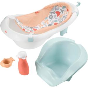 Fisher-Price™ Baby to Toddler Bath 4-in-1 Sling ‘N Seat Tub with Removable Infant Support and 2 Toys, Summer Blossoms