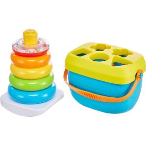 Fisher-Price Baby’s First Blocks & Rock-a-Stack Toy Set, Bucket of 10 Shapes & Ring Stacking Activity for Developmental Play Ages 6+ Months (Amazon Exclusive)(Rock-a-Stack & Blocks Bundle)
