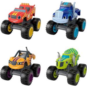 Fisher-Price Blaze and The Monster Machines Diecast Toys, Racers 4 Pack of Push-Along Metal Vehicles for Pretend Play Preschool Kids Ages 3+ Years(4 pack)