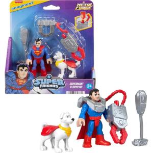 Fisher-Price Imaginext DC Super Friends, Metal Force Action Figures & Accessory Set with 3-inch Superman, Krypto Super Dog & Grabbing Tool