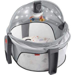 Fisher-Price Portable Baby Bassinet Deluxe On-The-Go Projection Dome, Travel Play Space for Newborns with Lights Music & Canopy, Paper Shapes(Gray)
