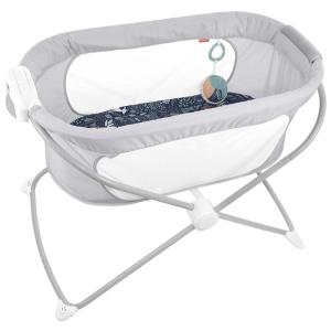 Fisher-Price Portable Baby Crib Soothing View Projection Bassinet with Lights Music Vibrations & Slim Fold for Newborns 0+ Months, Fawning Leaves(Moonlight Forest)