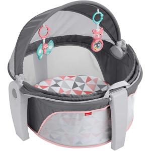 Fisher-Price Portable Bassinet On-The-Go Baby Dome, Travel Play Space with Developmental Newborn Toys & Canopy, Rosy Windmill