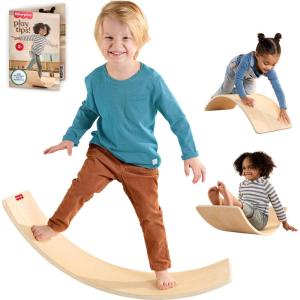 Fisher-Price Wood Montessori Toy Rockin’ Balance Board, American Montessori Society Seal of Excellence, 31.7-Inch Wooden Motor Skills Learning Activity for Kids Ages 3+ Years(Amazon Exclusive)