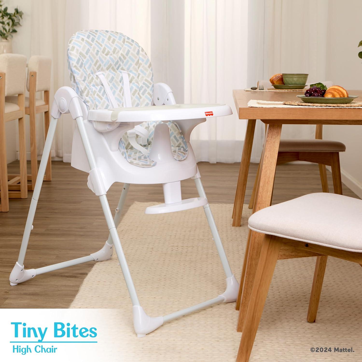 imageFisher Price Tiny Bites Baby ampamp Toddler Highchair Cloud Grey OneClick Folding 7 Adjustable Height Levels 2 Recline Positions Removable DishwasherSafe Tray Lightweight SpaceSavingCloud Grey