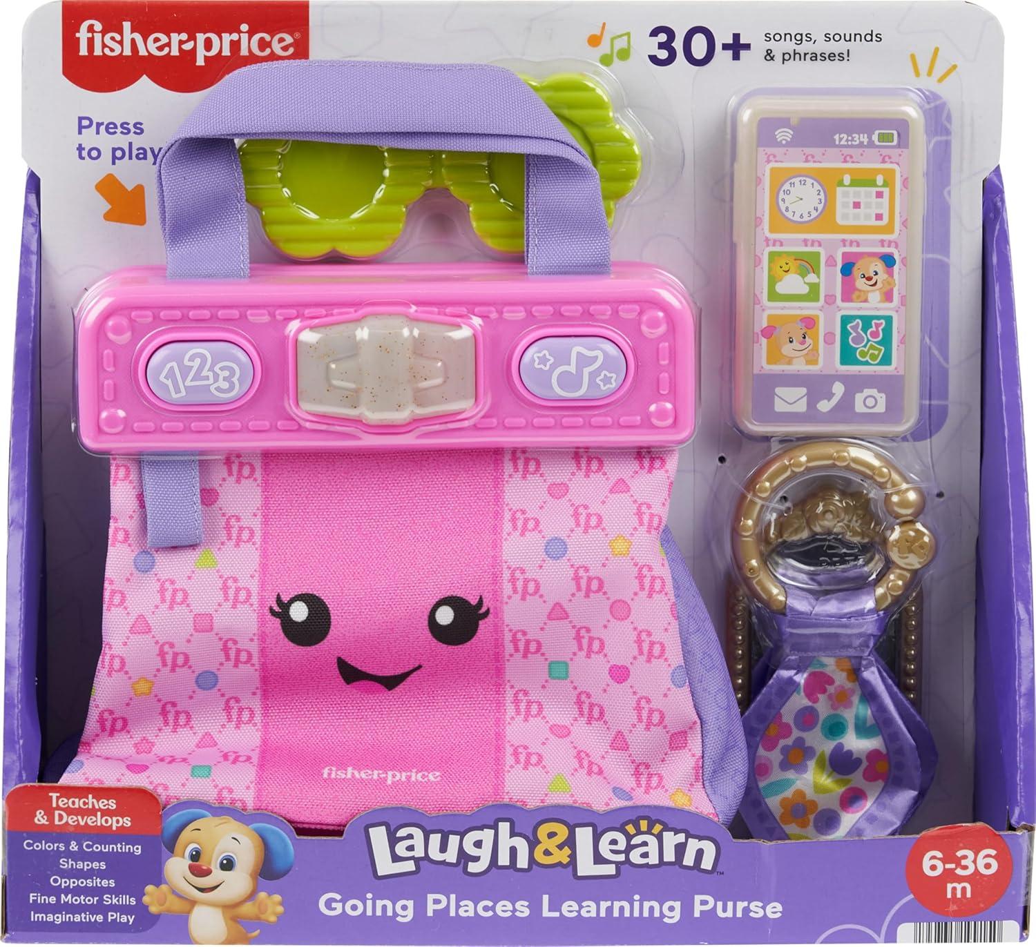 imageFisherPrice Baby Learning Toy Laugh ampamp Learn Purse Going Places Bag with 4 Pretend Play Accessories for Infants ampamp Toddlers Ages 6 MonthsStandard