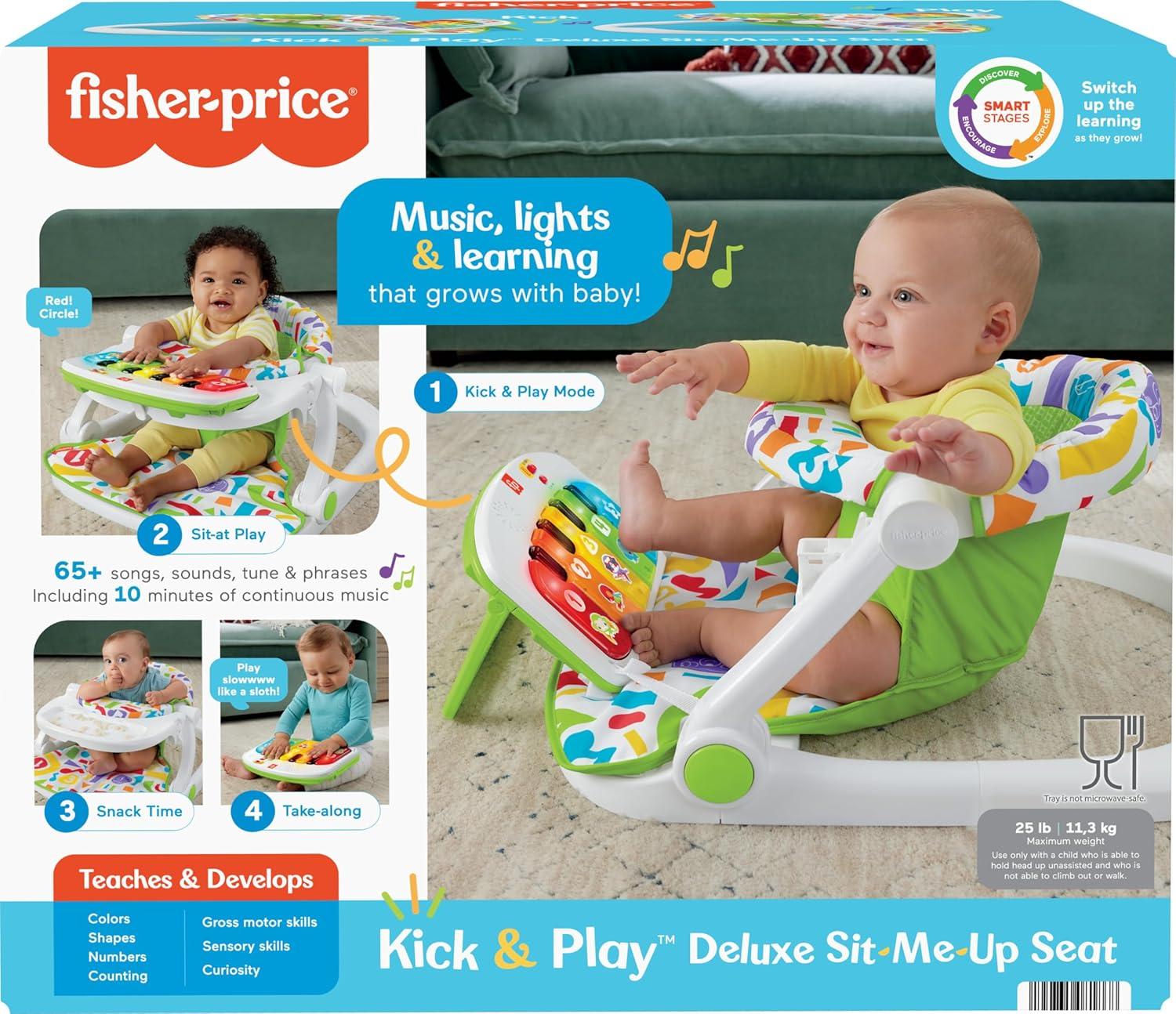 imageFisherPrice Baby Portable Chair Deluxe Kick ampamp Play SitMeUp Floor Seat with Piano Learning Toy ampamp Snack Tray for Infants to ToddlersMulticolor