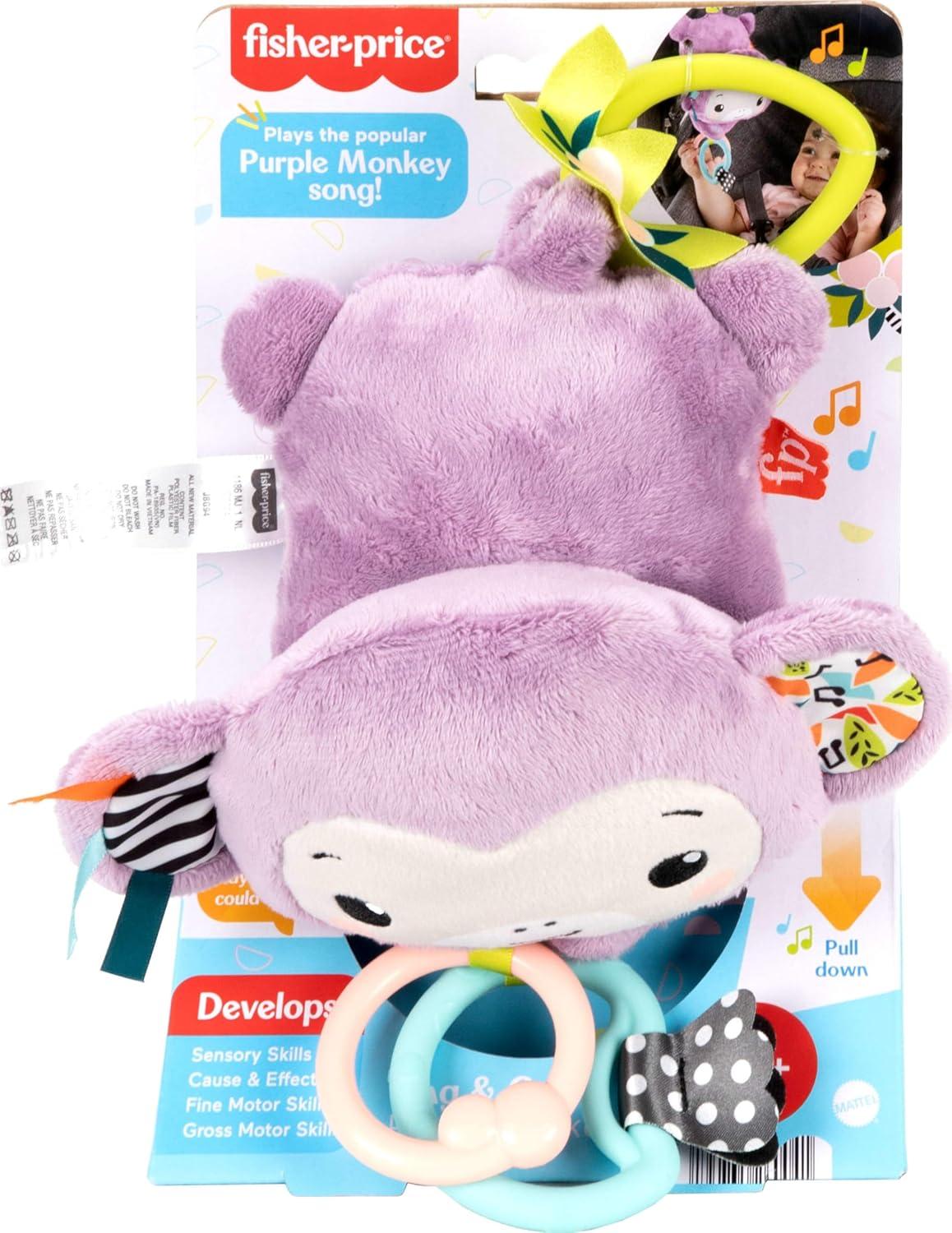 imageFisherPrice Baby Stroller Toy Sing ampamp Go Purple Monkey Musical Sensory Plush with Crinkle ampamp Clackers for Newborns from BirthMonkey