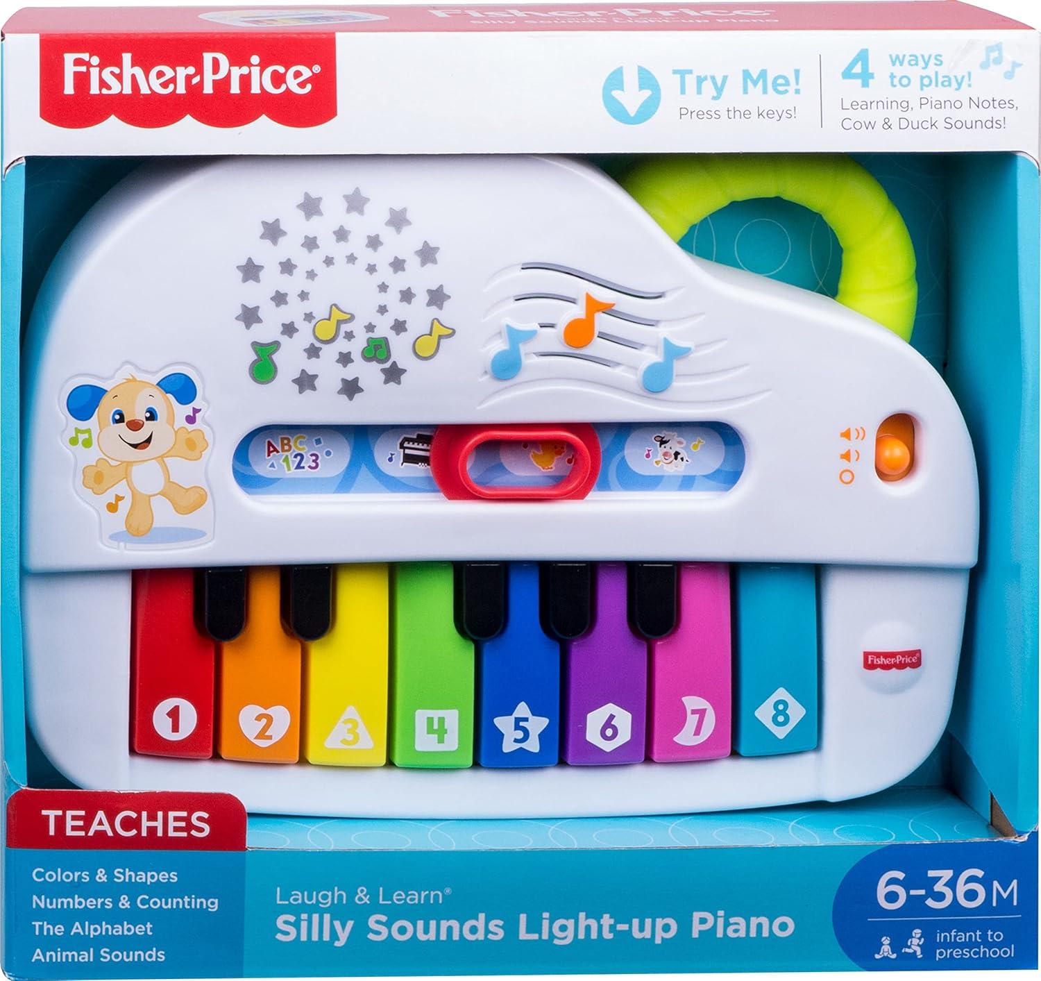 imageFisherPrice Baby Toy Laugh ampamp Learn Silly Sounds LightUp Piano Musical Instrument with Learning Songs for Infants Ages 6 MonthsSmall