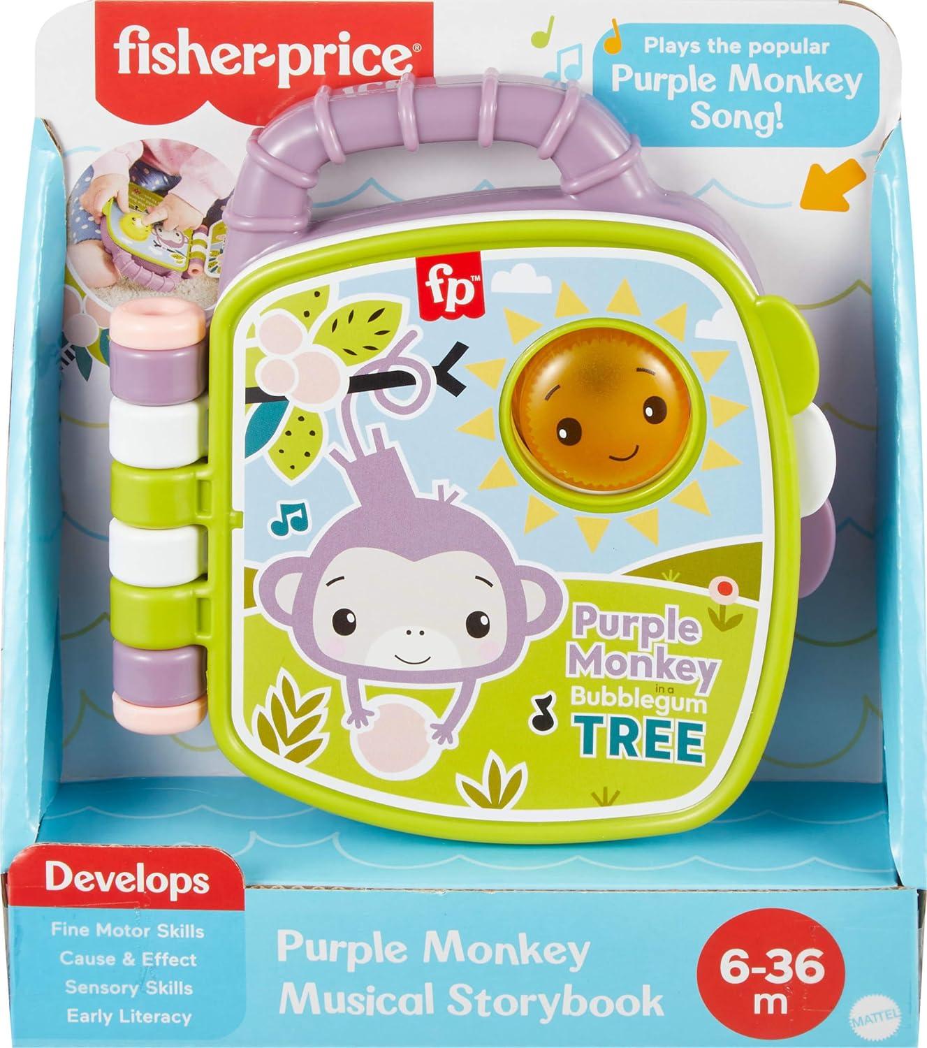 imageFisherPrice Baby Toy Purple Monkey Musical Storybook with Lights ampamp Sounds for Infants ampamp Toddlers Ages 6 Months