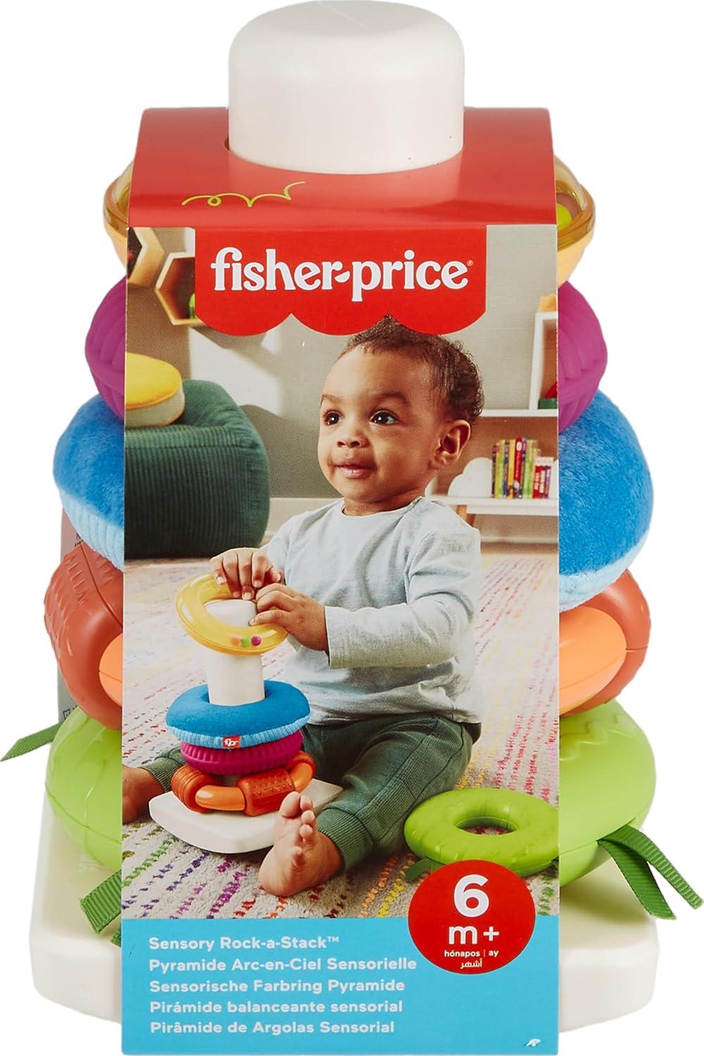 imageFisherPrice Baby Toy Sensory RockaStack Rings with Fine Motor Activities for Developmental Play for Infants Ages 6 Months