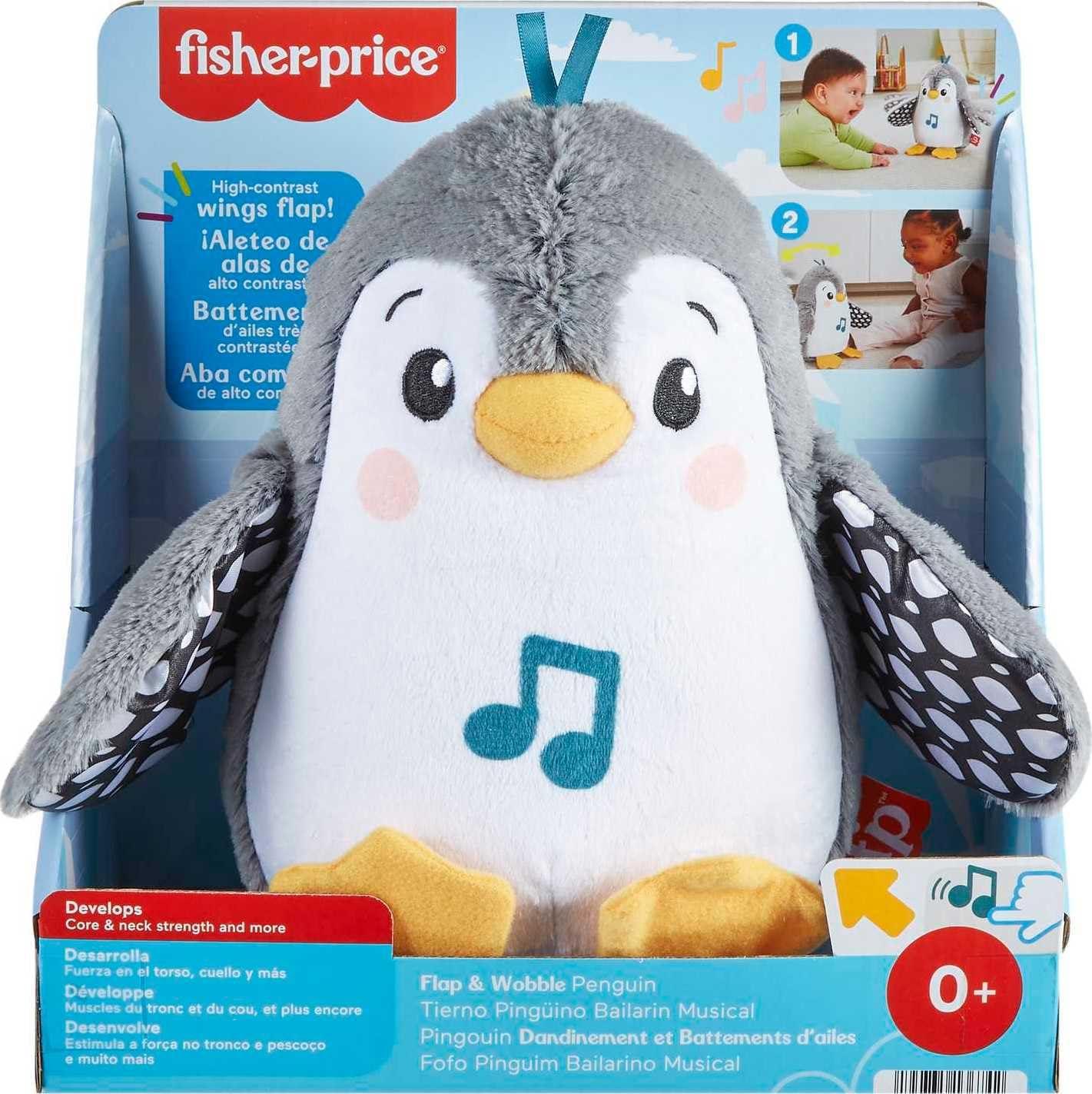 imageFisherPrice Baby Tummy Time Toy Flap ampamp Wobble Penguin Plush with Music ampamp Motion for Sensory Play Newborns Ages 0 MonthsSmall