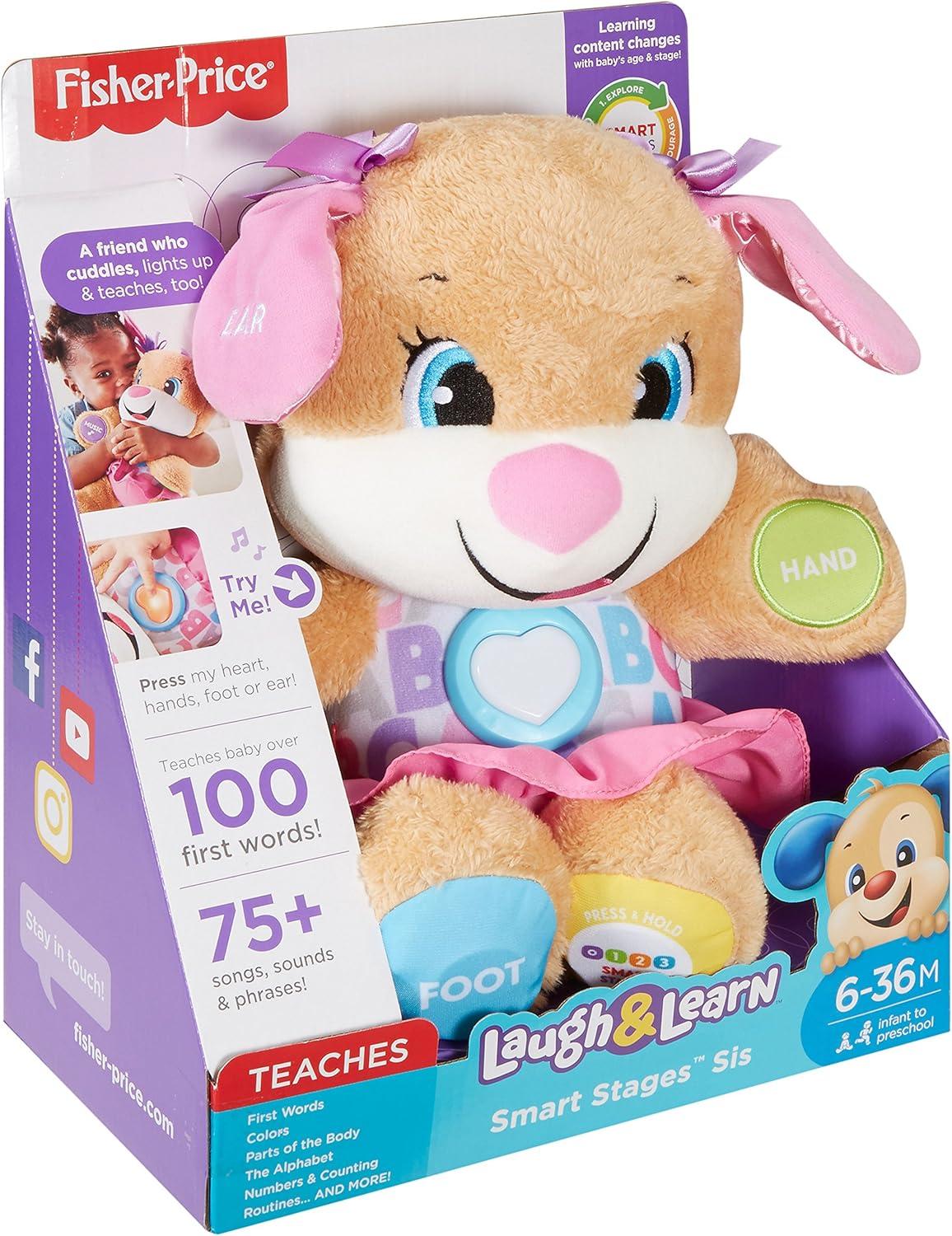 imageFisherPrice Baby ampamp Toddler Toy Laugh ampamp Learn Smart Stages Sis Musical Plush with Lights ampamp Phrases for Infants Ages 6 Months