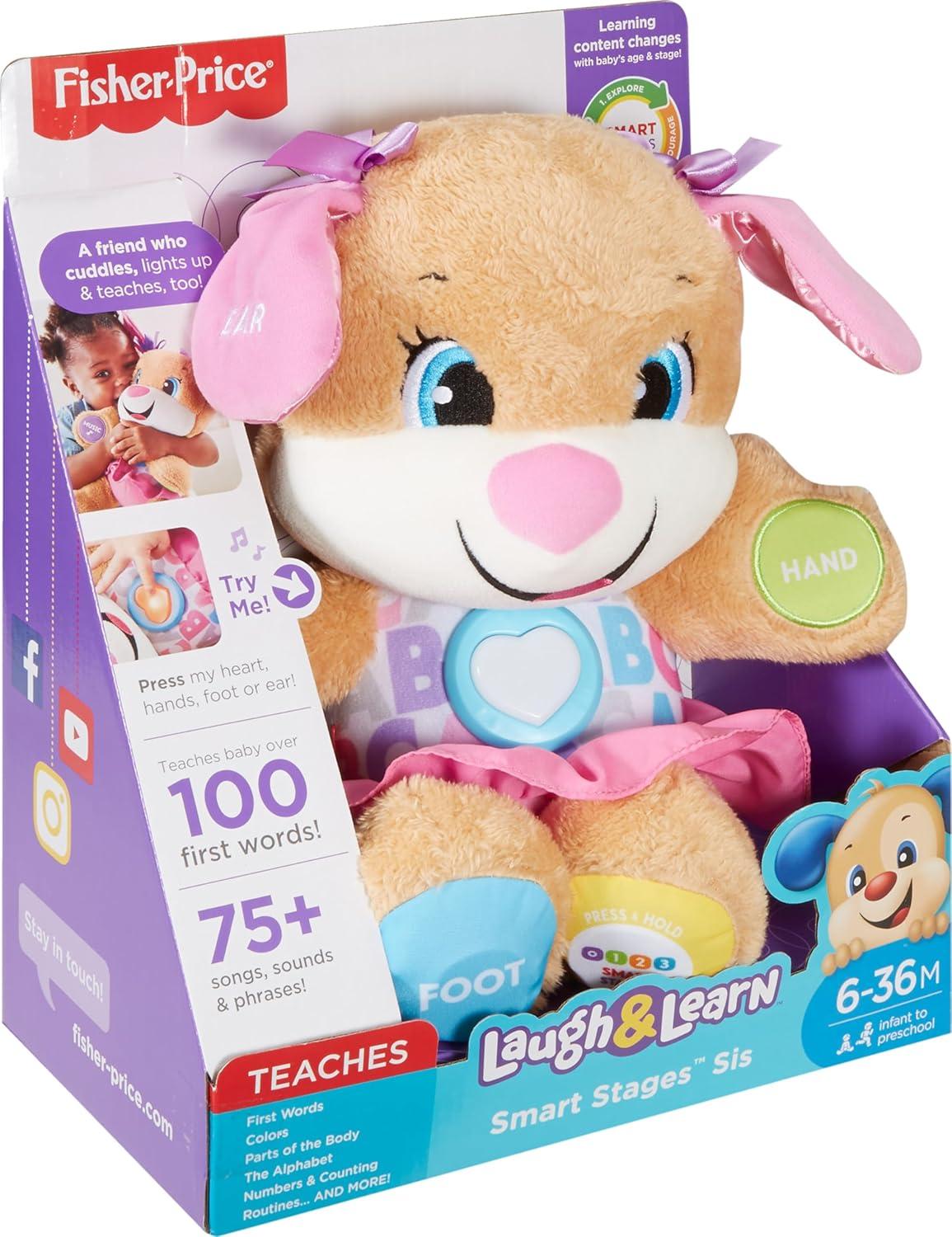 imageFisherPrice Baby ampamp Toddler Toy Laugh ampamp Learn Smart Stages Sis Musical Plush with Lights ampamp Phrases for Infants Ages 6 Months