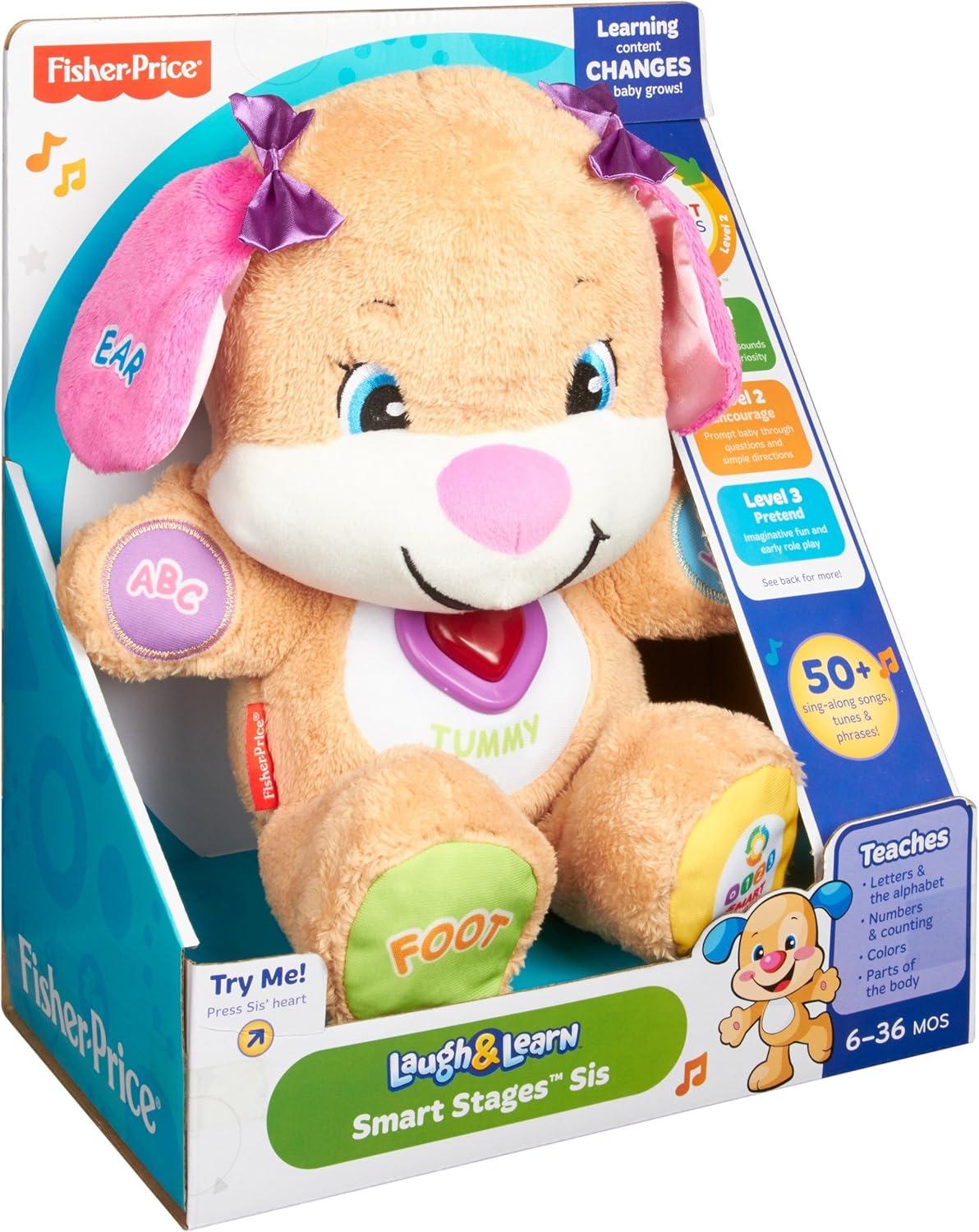 imageFisherPrice Baby ampamp Toddler Toy Laugh ampamp Learn Smart Stages Sis Musical Plush with Lights ampamp Phrases for Infants Ages 6 Months