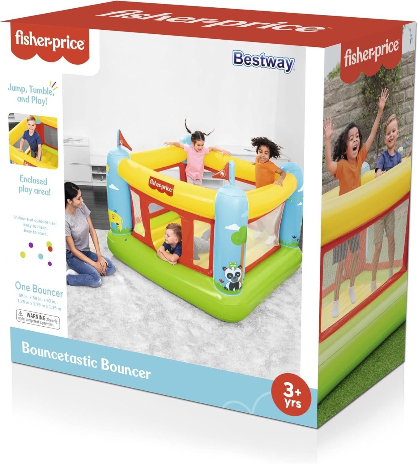 imageFisherPrice Bouncetastic Inflatable Bouncer Indoor and Outdoor Bounce House for Kids Great for Ages 3