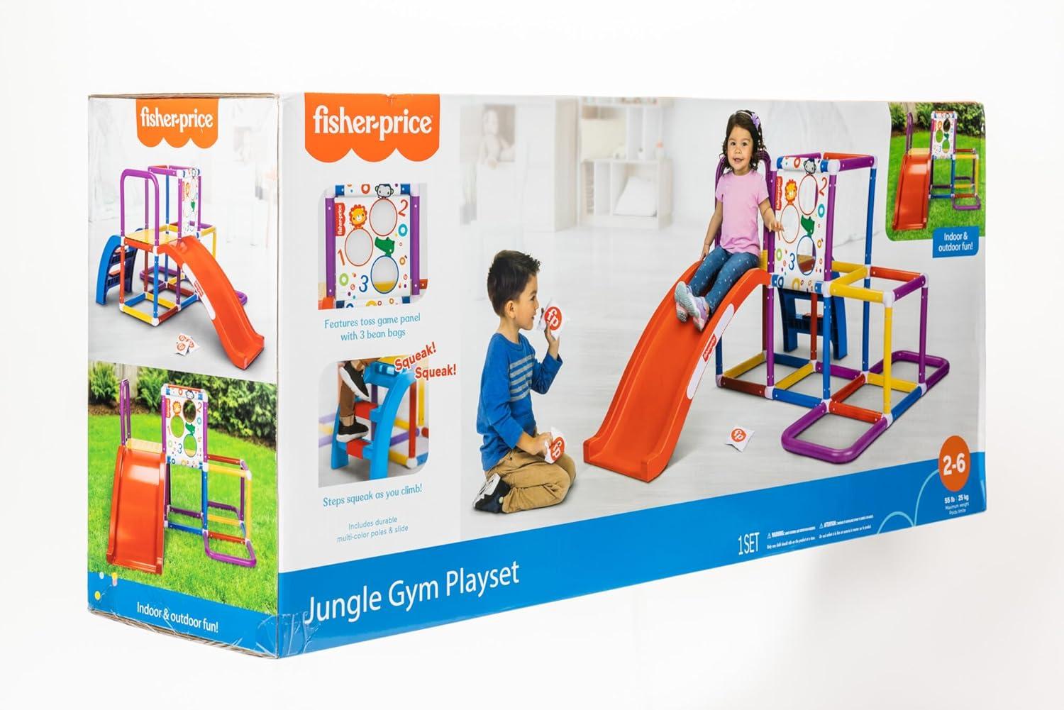 imageFisherPrice Jungle Gym Play Structure with Slide for Kids with Bean Bag Toss Game Indoor Outdoor Active Play