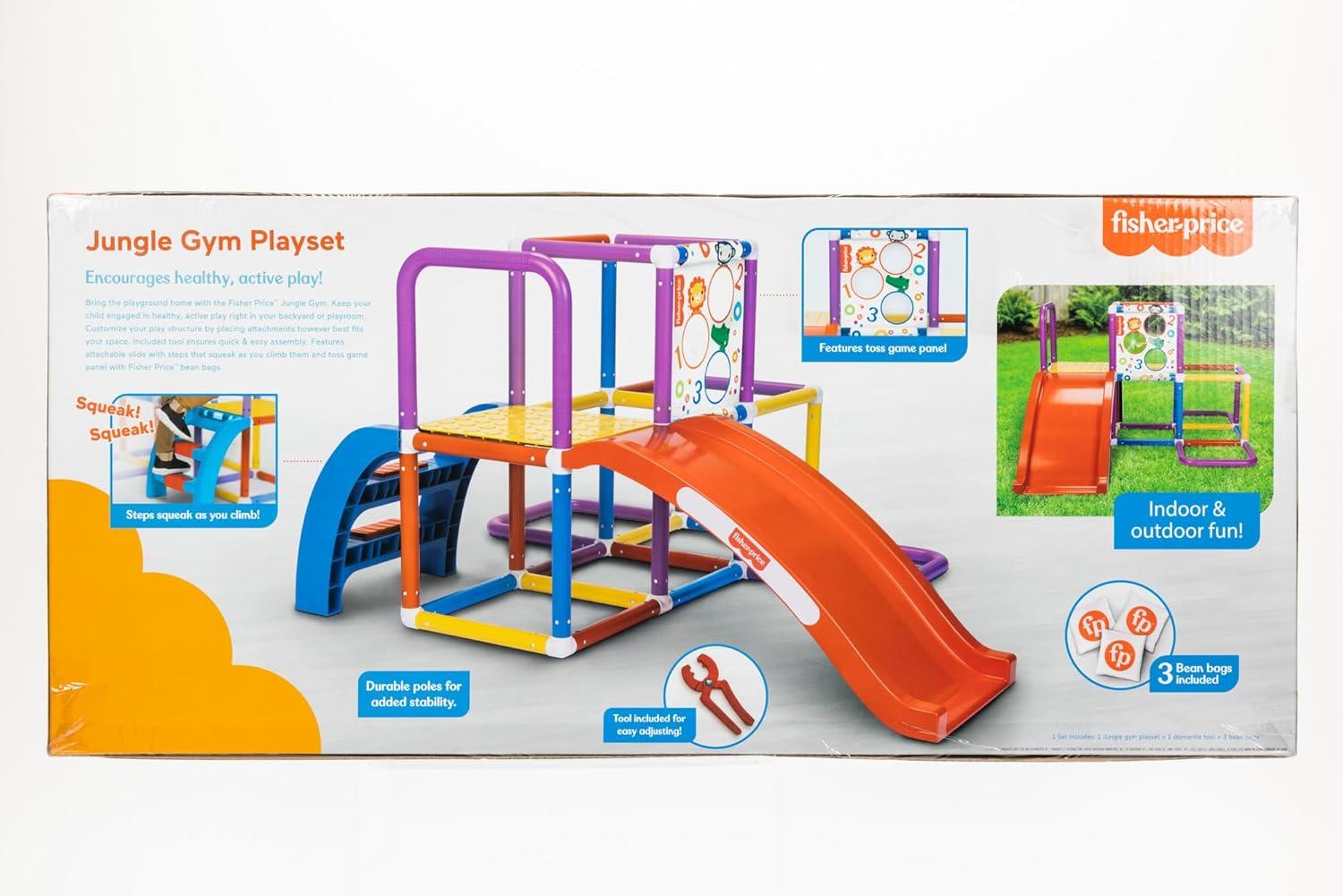imageFisherPrice Jungle Gym Play Structure with Slide for Kids with Bean Bag Toss Game Indoor Outdoor Active Play