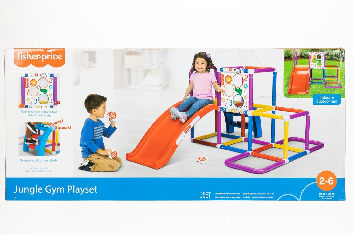 imageFisherPrice Jungle Gym Play Structure with Slide for Kids with Bean Bag Toss Game Indoor Outdoor Active Play
