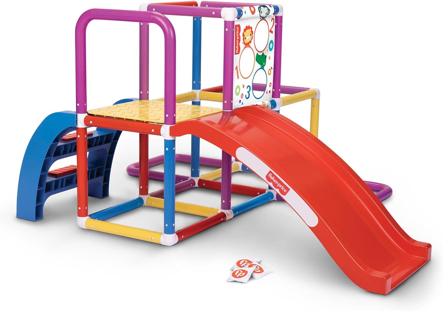 imageFisherPrice Jungle Gym Play Structure with Slide for Kids with Bean Bag Toss Game Indoor Outdoor Active Play
