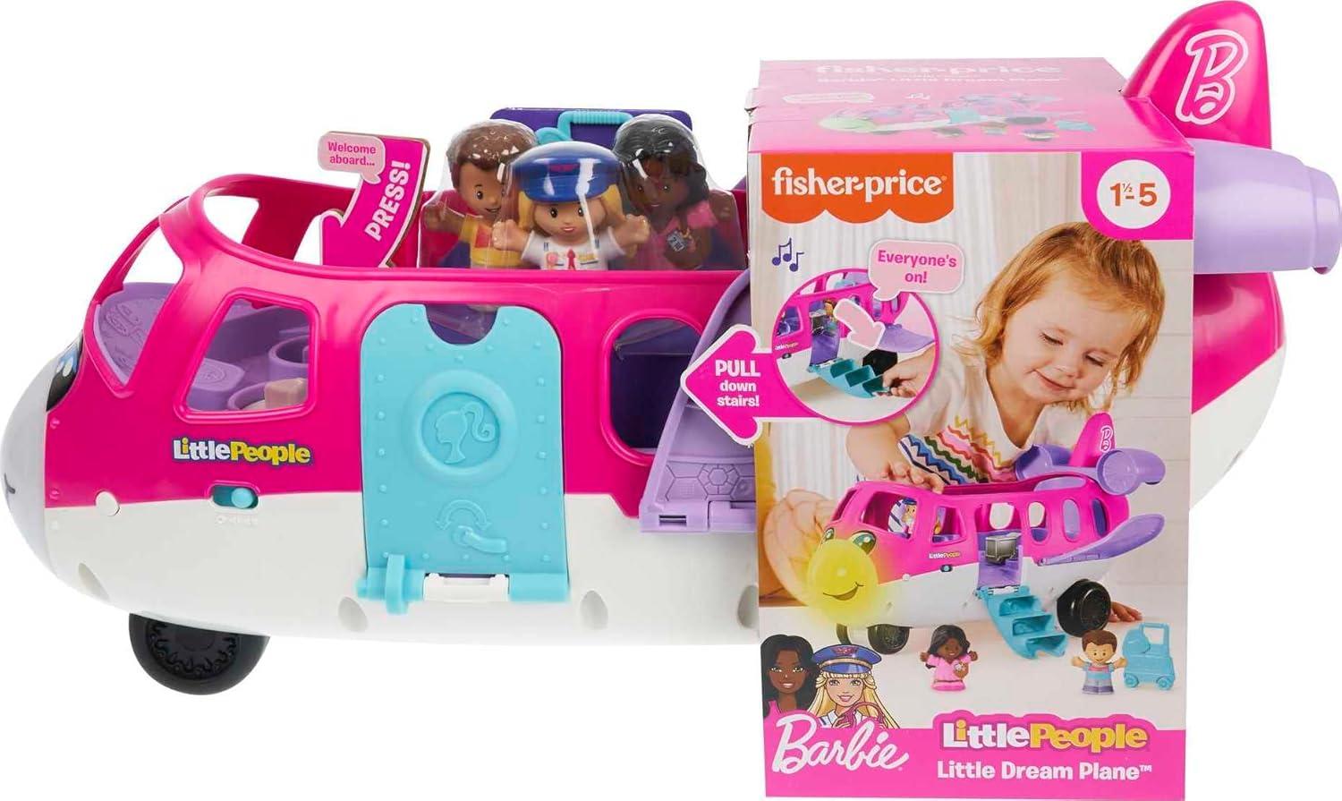 imageFisherPrice Little People Barbie Toddler Toy Little Dream Plane with Lights Music ampamp Figures for Pretend Play Ages 18 Months