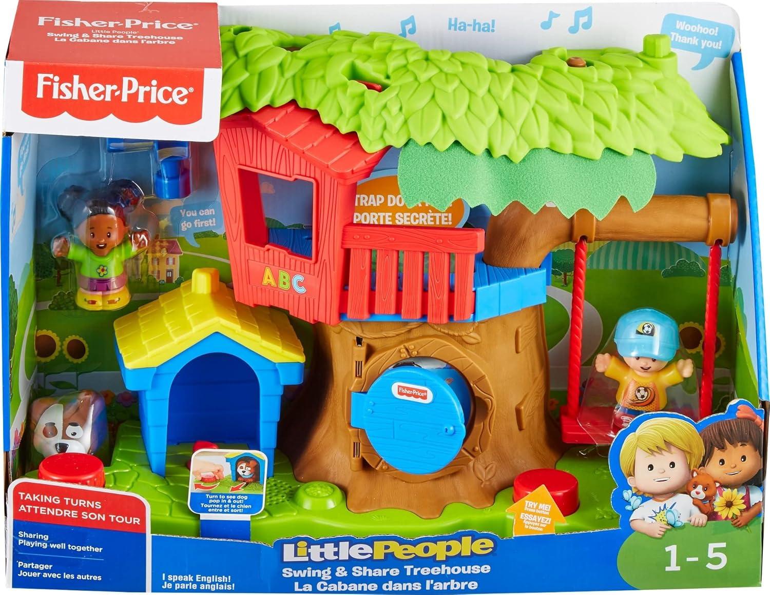 imageFisherPrice Little People Toddler Musical Toy Swing ampamp Share Treehouse Playset with 3 Figures for Pretend Play Ages 1 Years Amazon Exclusive