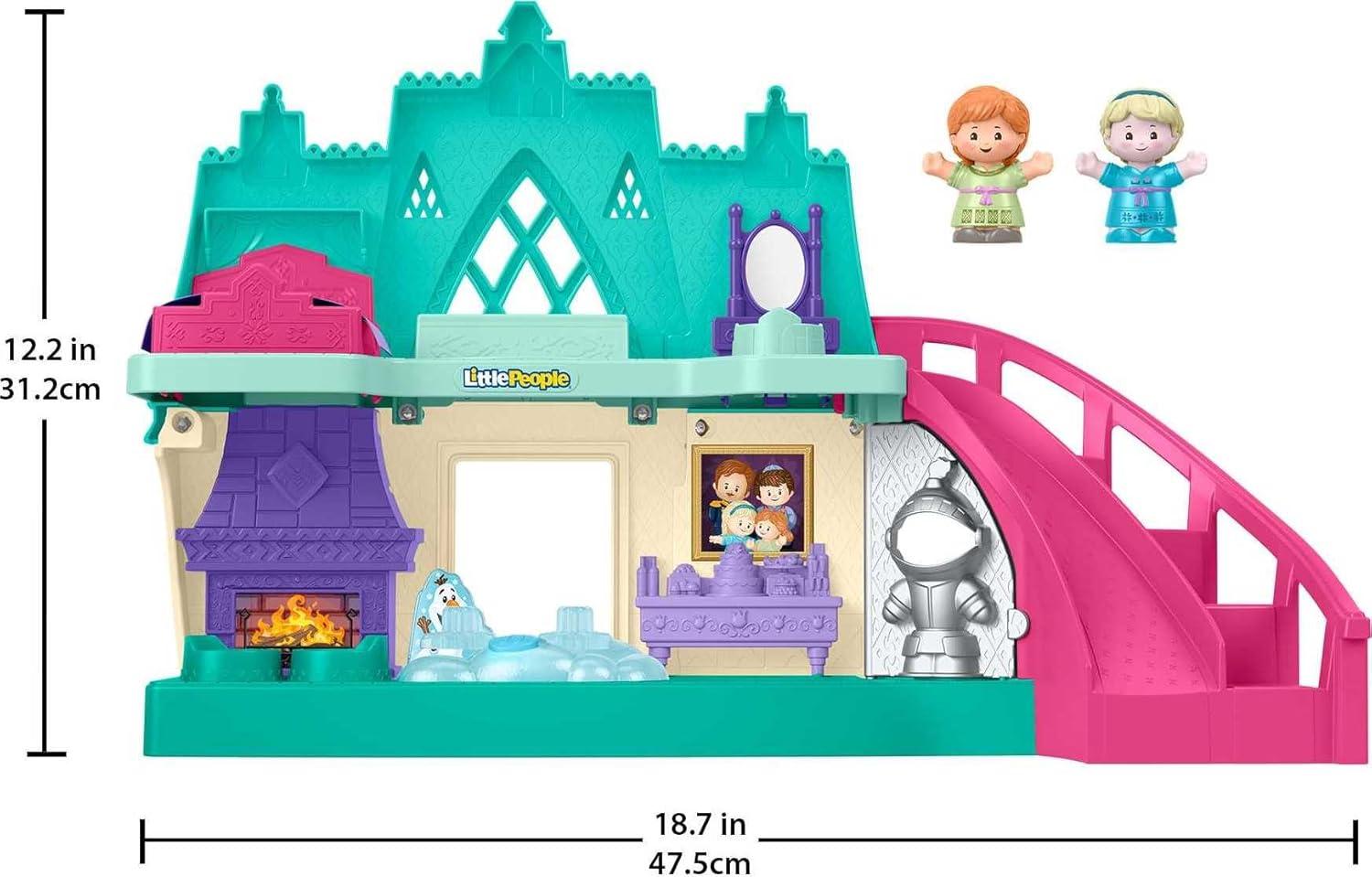 imageFisherPrice Little People Toddler Toy Disney Frozen Arendelle Castle Playset with Lights Sounds Anna ampamp Elsa Figures for Pretend Play Ages 18 Months Amazon Exclusive