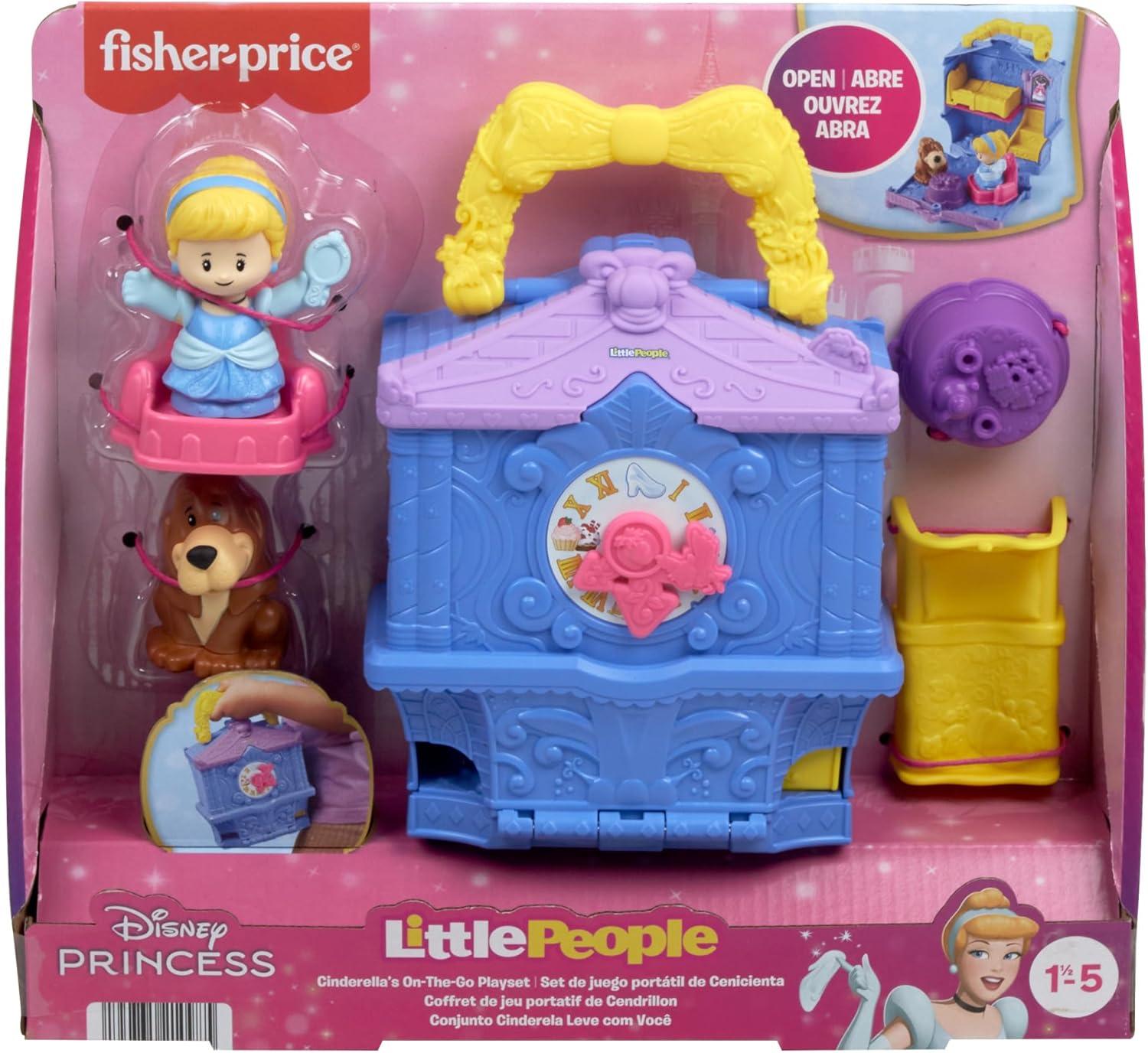 imageFisherPrice Little People Toddler Toy Disney Princess Cinderella OnTheGo Playset with Figures for Pretend Play Kids Ages 18 Months
