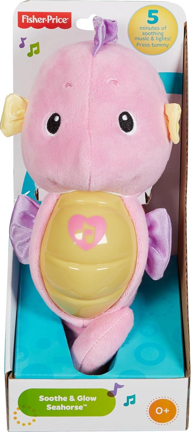 imageFisherPrice Musical Baby Toy Soothe ampamp Glow Seahorse Pink Plush Sound Machine with Lights ampamp Volume Control for NewbornsPink Retail Packaging