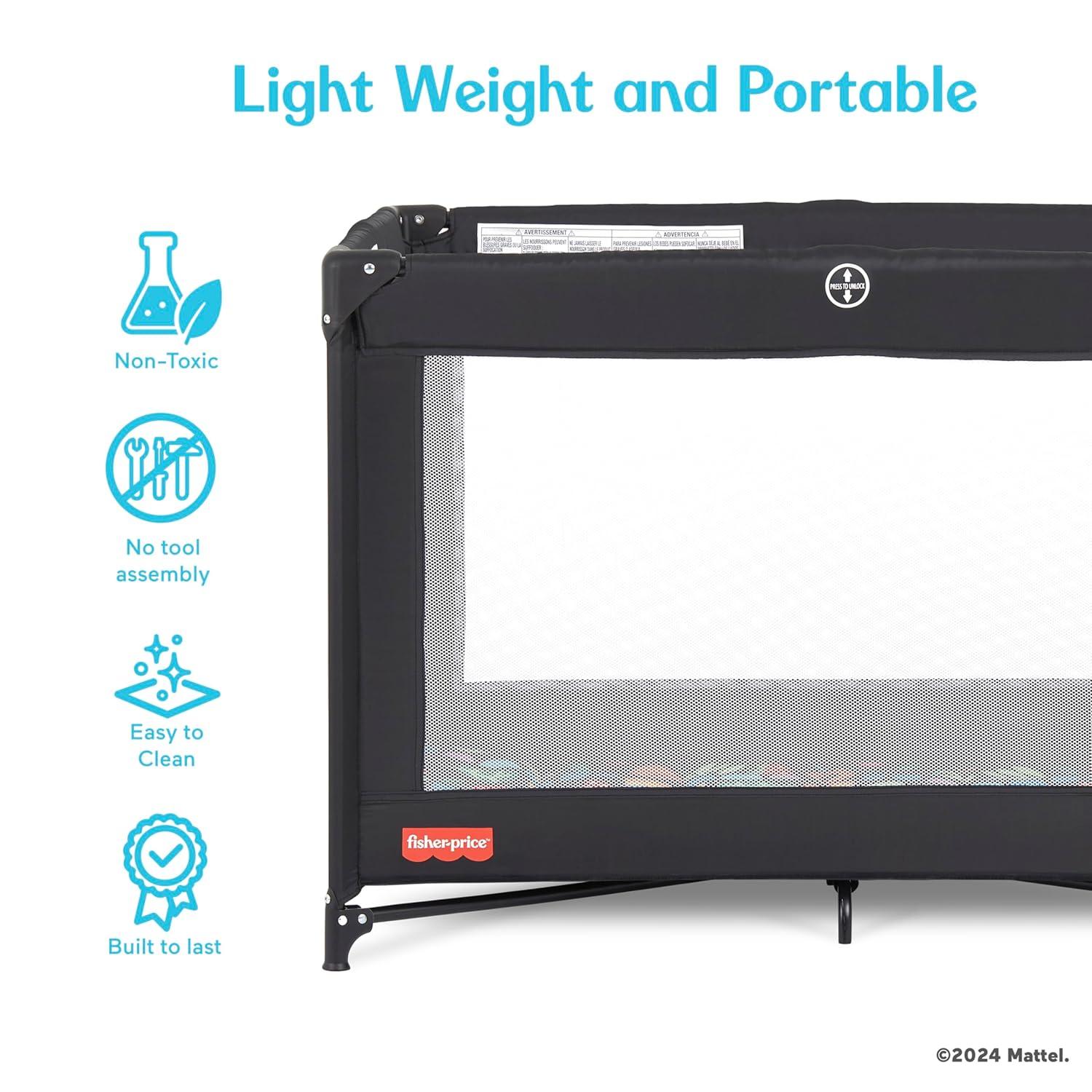 imageFisherPrice Play All Day Portable Playard ASTM Certified Ideal for Babies ampamp Toddler OneHand Fold Breathable Mesh Travel Playard with Carry Bag Easy to Clean BlackRainbow Black