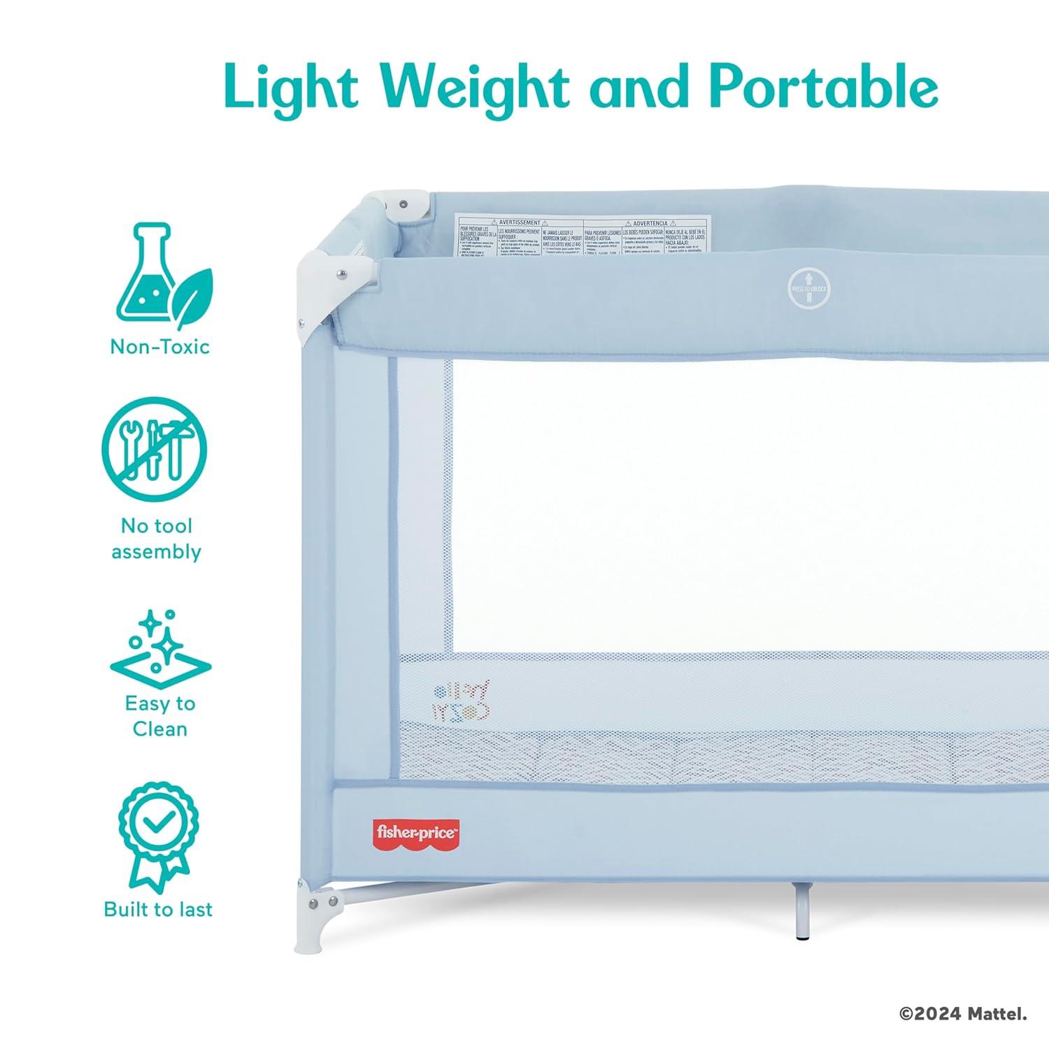 imageFisherPrice Play All Day Portable Playard ASTM Certified Ideal for Babies ampamp Toddler OneHand Fold Breathable Mesh Travel Playard with Carry Bag Easy to Clean BlackMoonmist